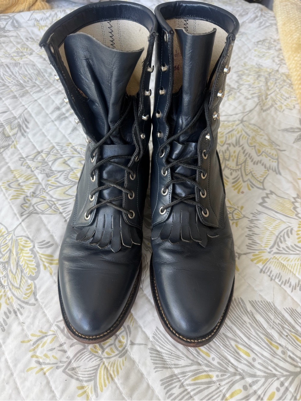 Justin Navy Leather Lace-Up Men/Women's Ankle Boots, men sz 8.5, women’s 9.5